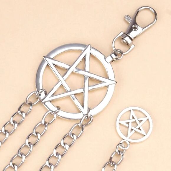 HALLOWEEN SALE Silver Goth Vintage Pentagram Layered Chain Belt - Picture 4 of 6